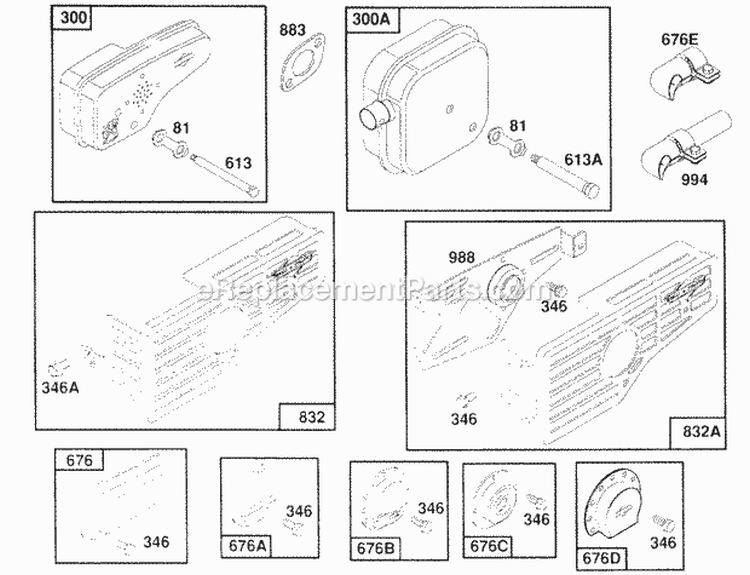 Mufflers And Deflectors Diagram and Parts List for 124702-0220-01  Briggs and Stratton Engine